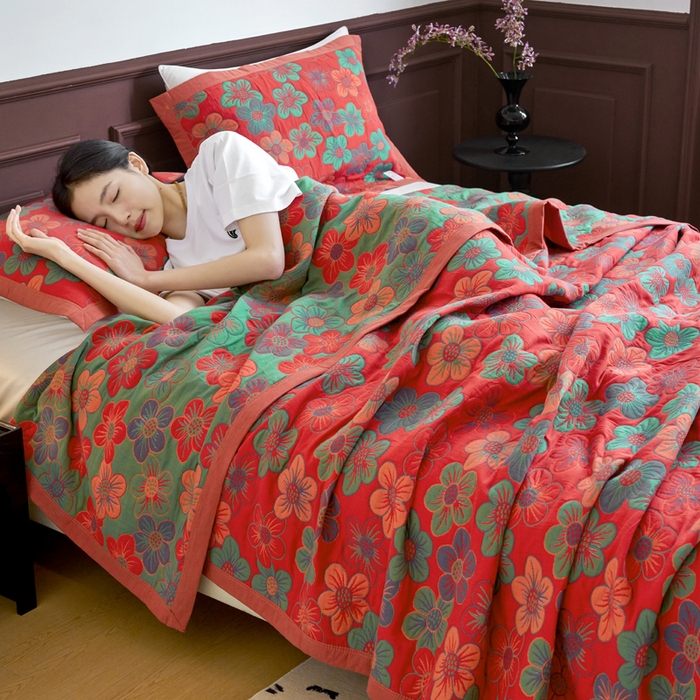 91家纺网 家纺一手货源 找家纺 棠薇 2024新款60S纯棉细纱毛巾被盖毯夏凉被空调被夏被 花海