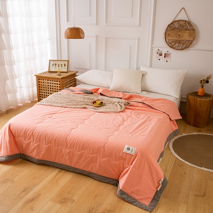 91家纺网 家纺一手货源 找家纺 天瑜 2024全棉夏被棉花芯纯色水洗棉夏凉被可水洗空调被 活力橙