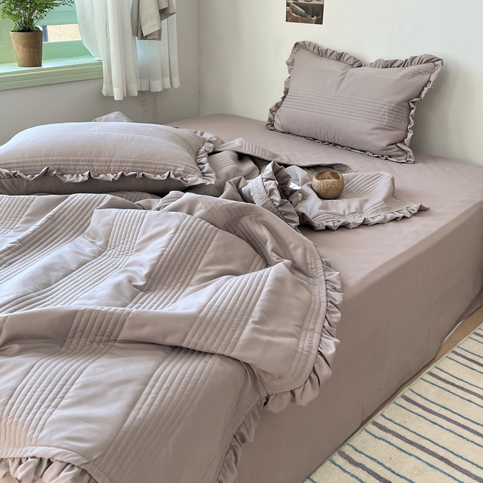 91家纺网 家纺一手货源 找家纺 六巷胡同 2025新款韩国INS博主同款绗缝水洗纱夏被四件套 迷雾灰