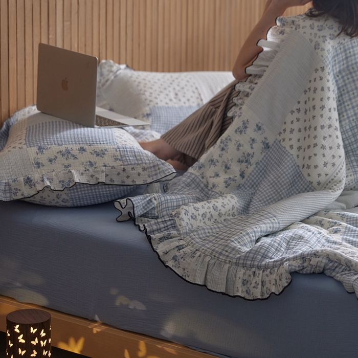 91家纺网 家纺一手货源 找家纺 （总）安莱生活 2025新款全棉精梳棉双层纱绉纱数码印花四件套