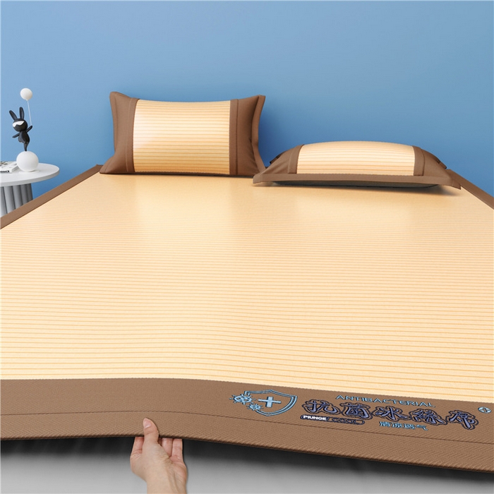 91家纺网 家纺一手货源 找家纺 2025新款清凉舒适负离子抗菌冰丝席凉席席子 抗菌咖色