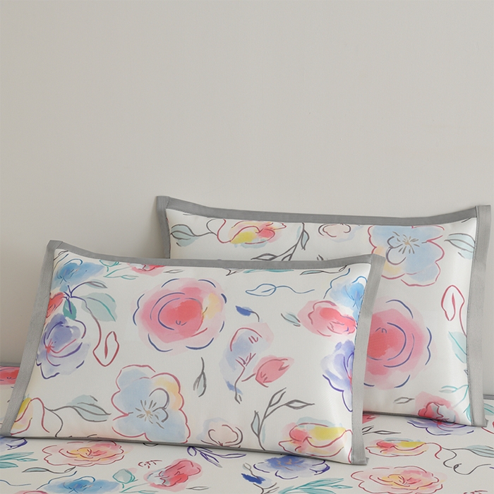 91家纺网 家纺一手货源 找家纺 简一 2025新款A类碳光印花数码冰丝凉席系列-床笠款 玫瑰花园