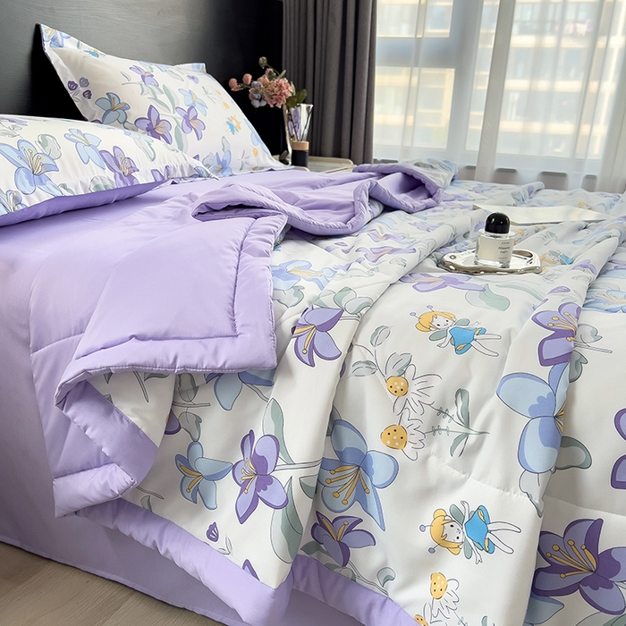 91家纺网 家纺一手货源 找家纺 宝士康家纺 2025新款10A抗菌双层纱印花夏被 花仙子