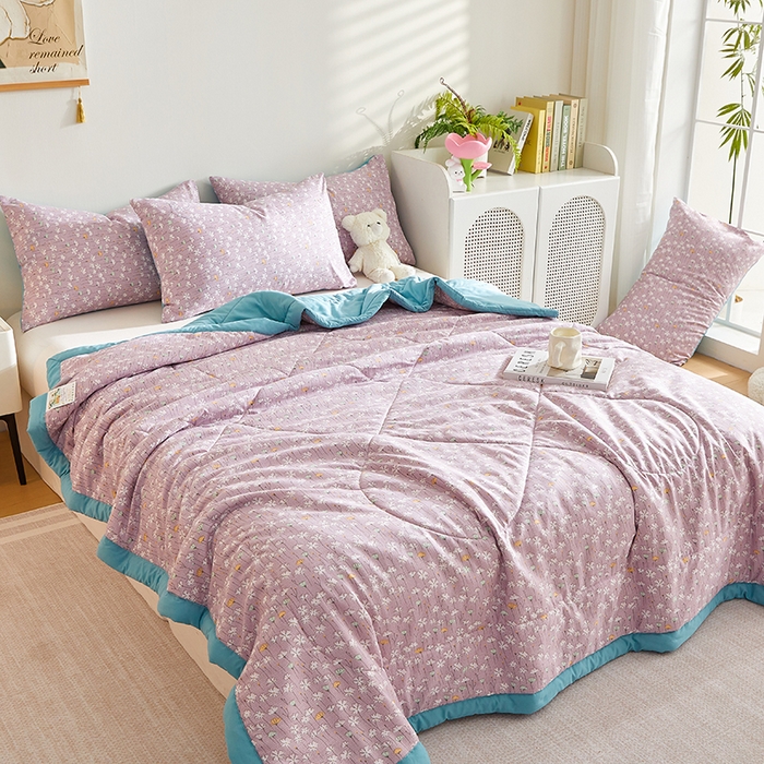 91家纺网 家纺一手货源 找家纺 海洋家纺 2025款水洗棉纯棉花夏凉被全棉花印花夏被空调被薄被子 漫生活紫