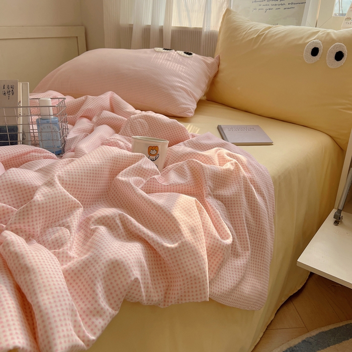 91家纺网 家纺一手货源 找家纺 慕尚家纺 2025新款大眼萌仔夏被 大眼萌 粉格黄