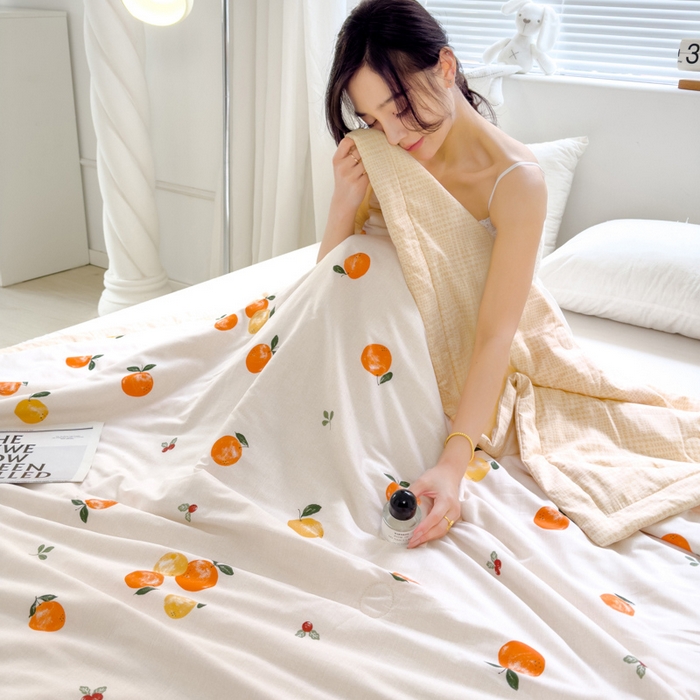 91家纺网 家纺一手货源 找家纺 曲之慕新款13372里外全棉夏被 橘里橘气
