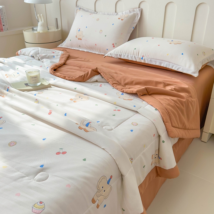 91家纺网 家纺一手货源 找家纺 宝士康家纺 2025新款10A抗菌针织夏被四件套 心心象印