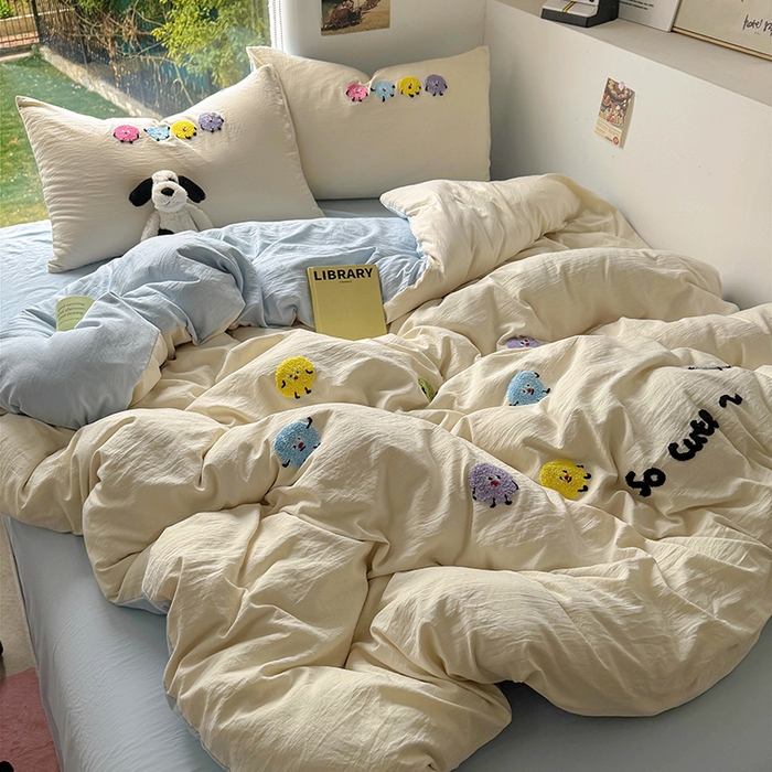 91家纺网 家纺一手货源 找家纺 耀达家居 2025新款A类水洗棉毛巾绣四件套 奇趣豆-燕麦