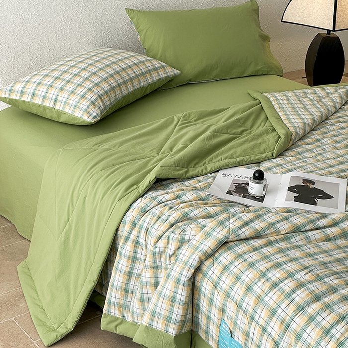 91家纺网 家纺一手货源 找家纺 宝士康家纺 2025新款10A抗菌无印风夏被四件套 芒格绿