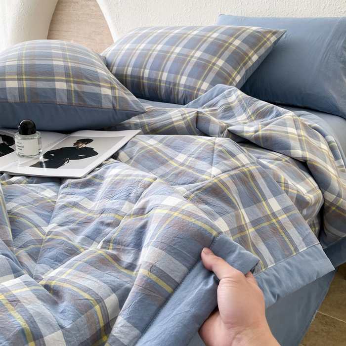 91家纺网 家纺一手货源 找家纺 宝士康家纺 2025新款10A抗菌无印风夏被 被子被芯 天蓝中格