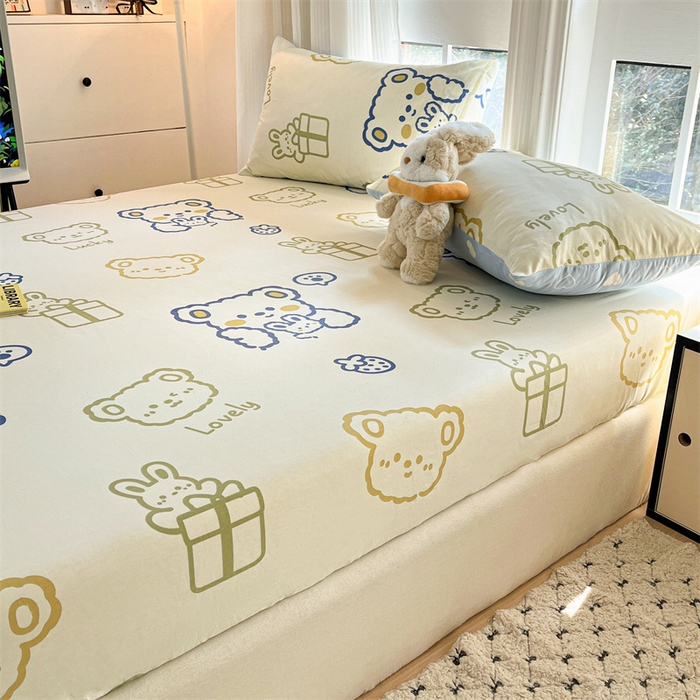 91家纺网 家纺一手货源 找家纺 宝士康家纺 2025新款10A抗菌全棉印花床笠 奶油布丁