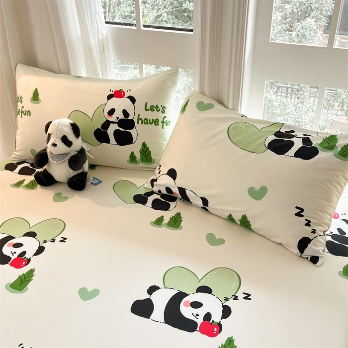 91家纺网 家纺一手货源 找家纺 宝士康家纺 2025新款10A抗菌全棉印花床笠 森林熊猫