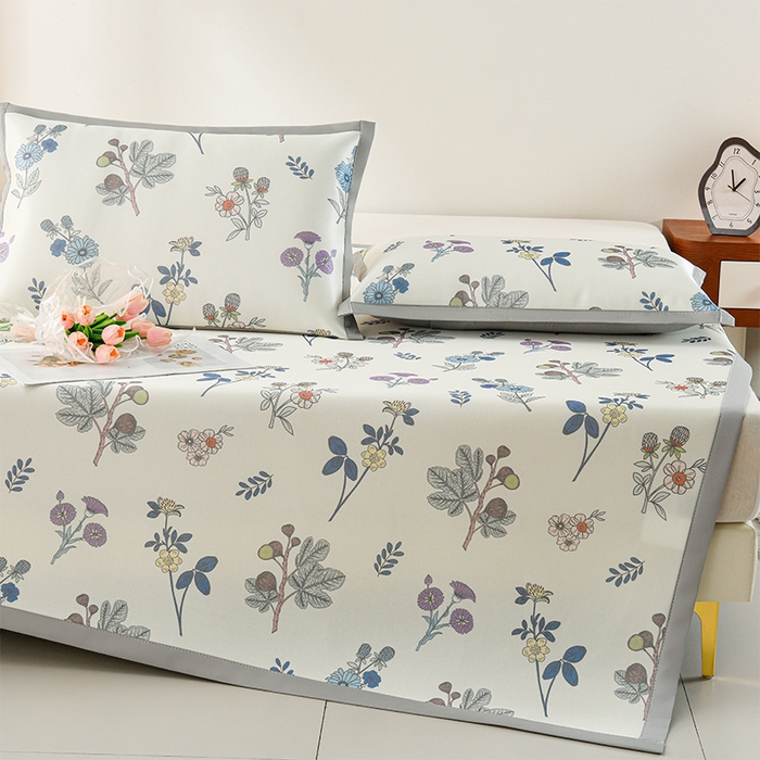 91家纺网 家纺一手货源 找家纺 简一 2025新款A类碳光印花数码冰丝凉席系列-床单款 花开半夏