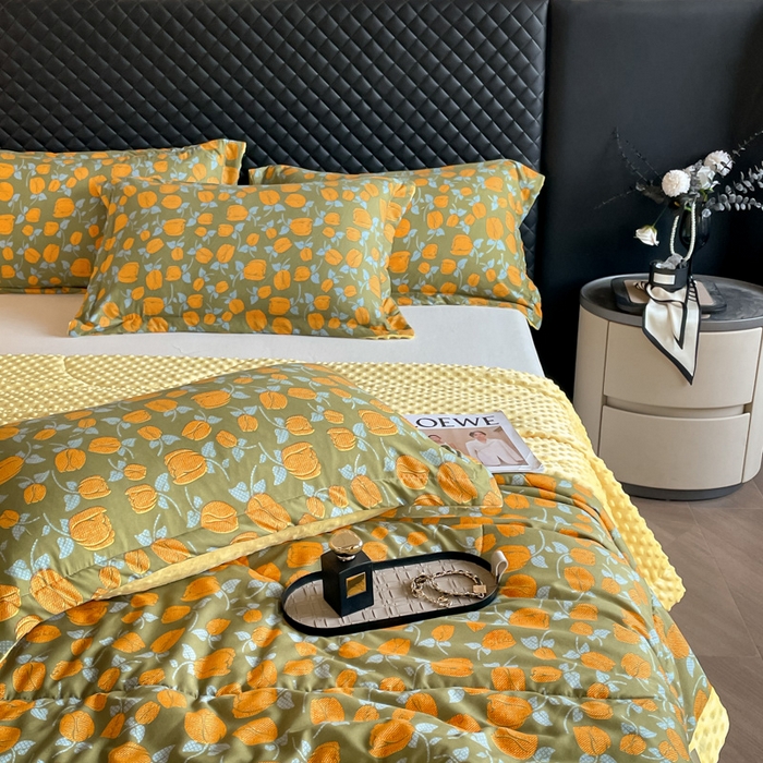 91家纺网 家纺一手货源 找家纺 宝士康家纺 2025新款10A抗菌双层纱豆豆绒夏被 郁金香