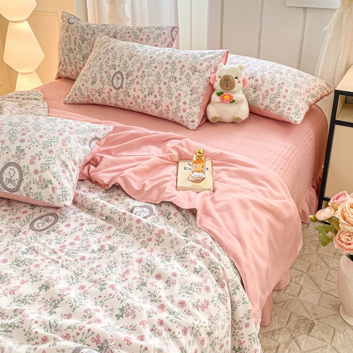 91家纺网 家纺一手货源 找家纺 2025新款针织双层纱夏被床盖四件套单夏被单床盖单品 秘境