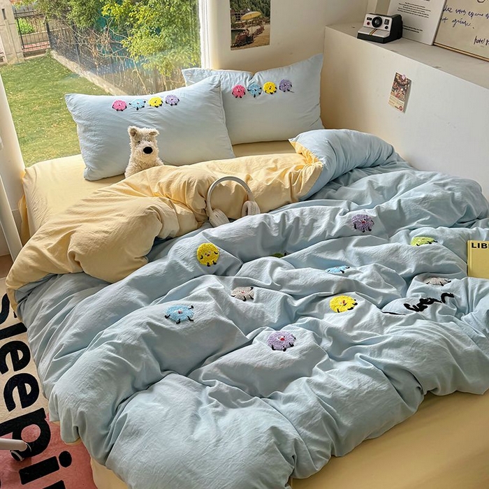 91家纺网 家纺一手货源 找家纺 耀达家居 2025新款A类水洗棉毛巾绣四件套 奇趣豆-海盐