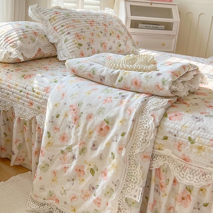 网红馆（ck家纺） 2025新款天丝印花夹棉床盖夏被四件套 风吟花事