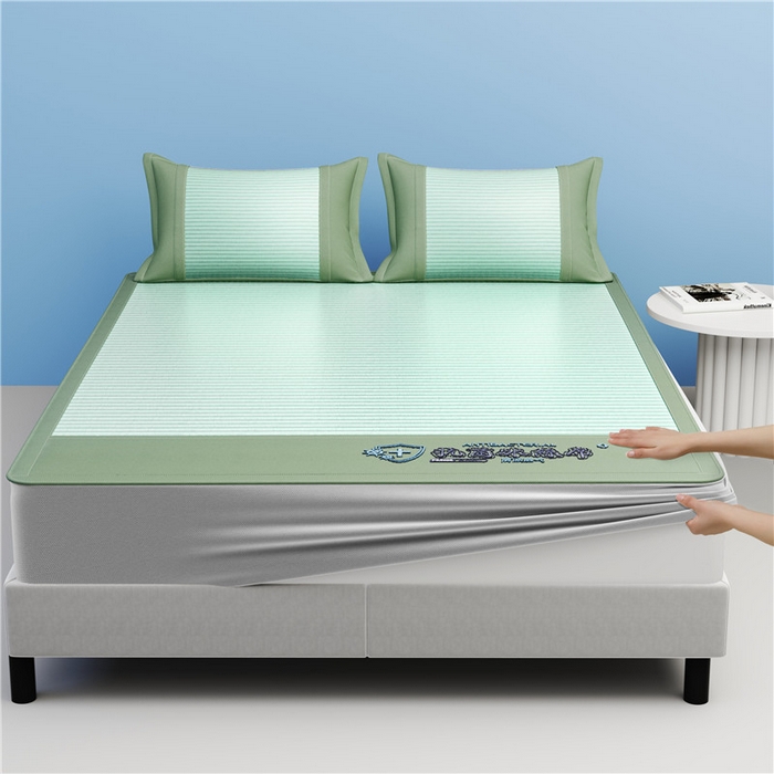 91家纺网 家纺一手货源 找家纺 2025新款清凉舒适负离子抗菌冰丝席凉席席子 抗菌绿色