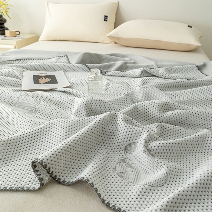 91家纺网 家纺一手货源 找家纺 梦尚舒 2025新款直播热款凉感针织提花盖毯子夏被贝壳边空调被 卡皮巴拉-灰