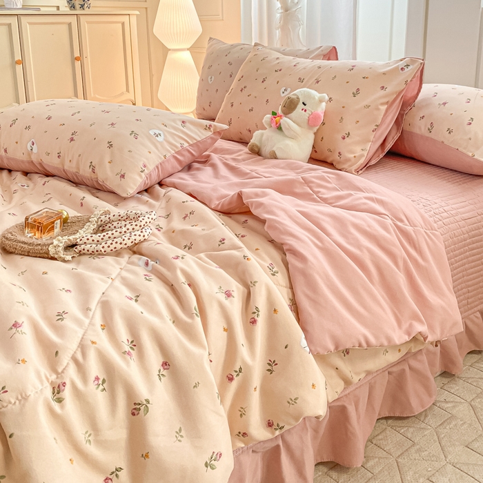 91家纺网 家纺一手货源 找家纺 2025新款针织双层纱夏被床盖四件套单夏被单床盖单品 莫奈花园