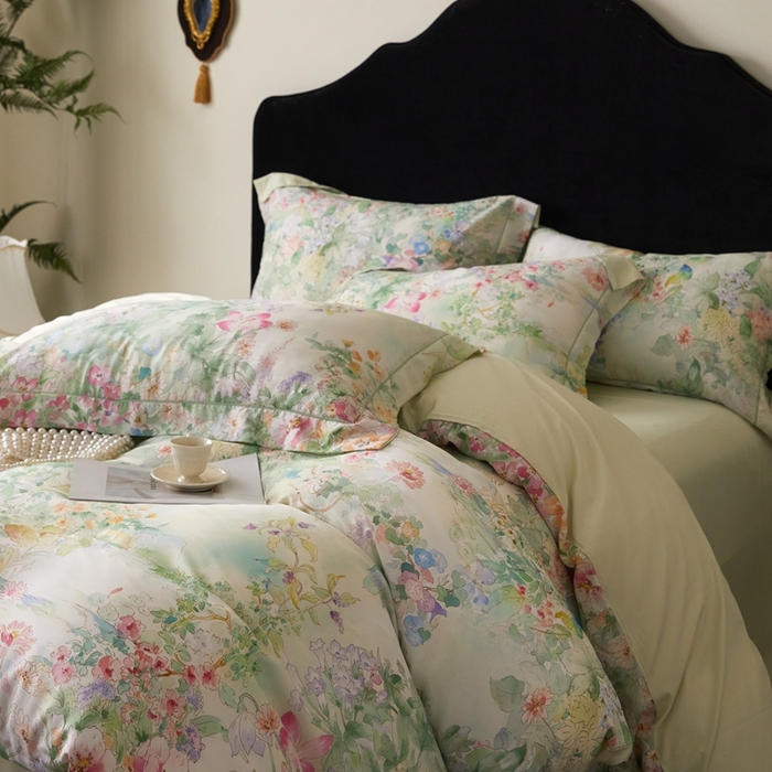 91家纺网 家纺一手货源 找家纺 金奇达家纺 2025新款竹玉清丝四件套-雅韵【标准号全网控价（折后券后）不低于元228元】 悠悠风铃-青青