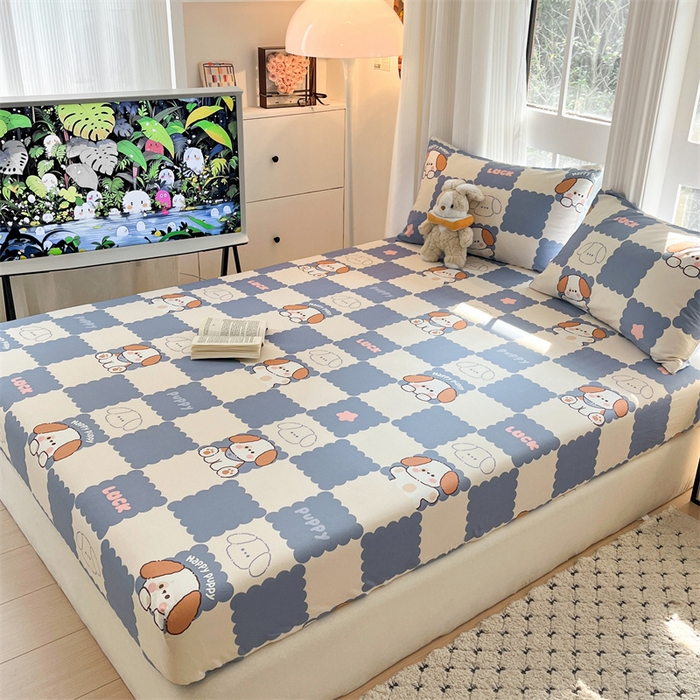 91家纺网 家纺一手货源 找家纺 宝士康家纺 2025新款10A抗菌全棉印花床笠 嗨皮狗