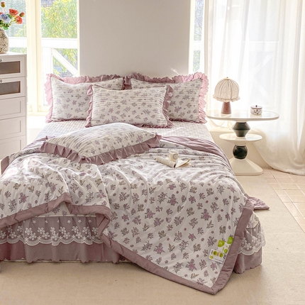 91家纺网 家纺一手货源 找家纺 （总）2025新款直播热款A类针织棉双层纱床盖款夏被四件套