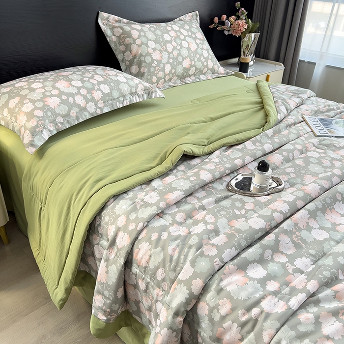 91家纺网 家纺一手货源 找家纺 宝士康家纺 2025新款10A抗菌双层纱印花夏被 绿野庄园