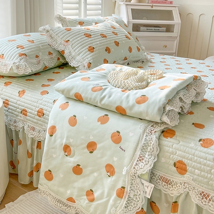 网红馆（ck家纺） 2025新款天丝印花夹棉床盖夏被四件套 甜橙
