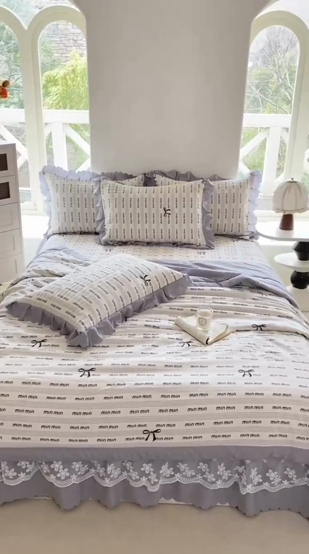 91家纺网 家纺一手货源 找家纺 2025新款直播热款A类针织棉双层纱床盖款夏被四件套 min-灰