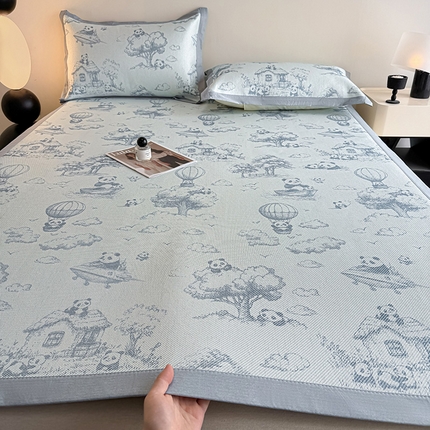 91家纺网 家纺一手货源 找家纺 格真2025新款简约印花冰藤席席子凉席 国宝乐园