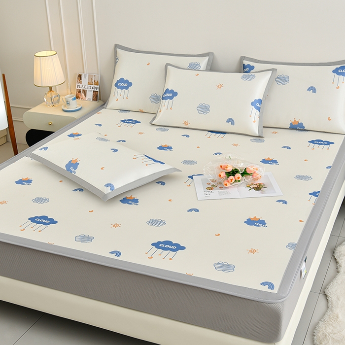 91家纺网 家纺一手货源 找家纺 简一 2025新款A类碳光印花数码冰丝凉席系列-床笠款 蓝天白云