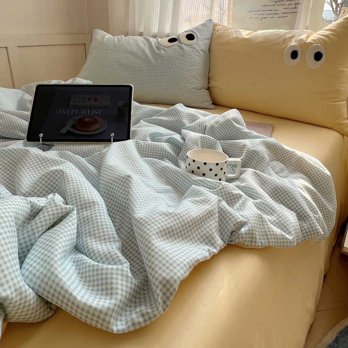 91家纺网 家纺一手货源 找家纺 慕尚家纺 2025新款大眼萌仔夏被 大眼萌 蓝格黄