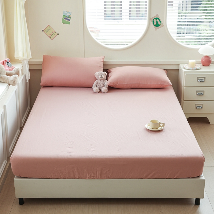 91家纺网 家纺一手货源 找家纺 2025新款全棉A类简约素色水洗棉纯棉单床笠 豆沙