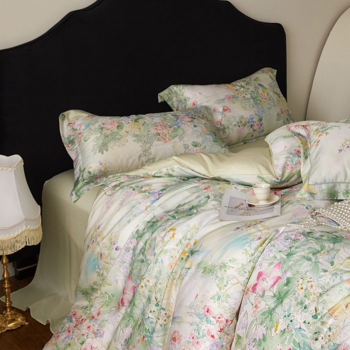 91家纺网 家纺一手货源 找家纺 金奇达家纺 2025新款竹玉清丝四件套-雅韵【标准号全网控价（折后券后）不低于元228元】 悠悠风铃-青青