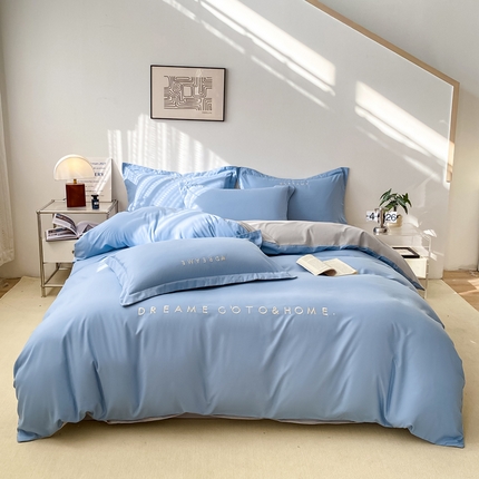 芷凡家纺 2025新款水洗磨毛刺绣四件套-梦想 梦想-宾利蓝+卡其