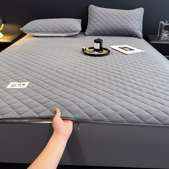 91家纺网 家纺一手货源 找家纺 叠派家纺 2025新款5A抗菌A类夹棉床笠经典款防水款系列 星空灰-小格子防水款