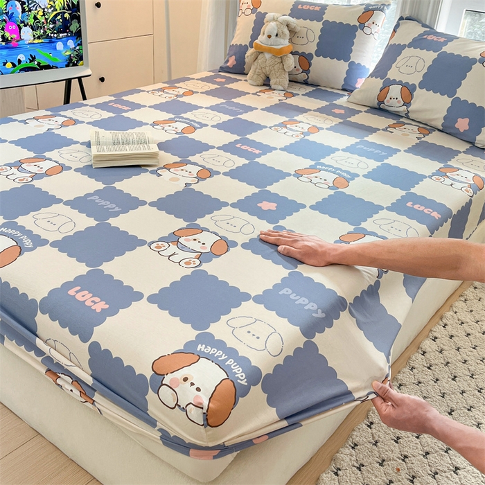 91家纺网 家纺一手货源 找家纺 宝士康家纺 2025新款10A抗菌全棉印花床笠 嗨皮狗