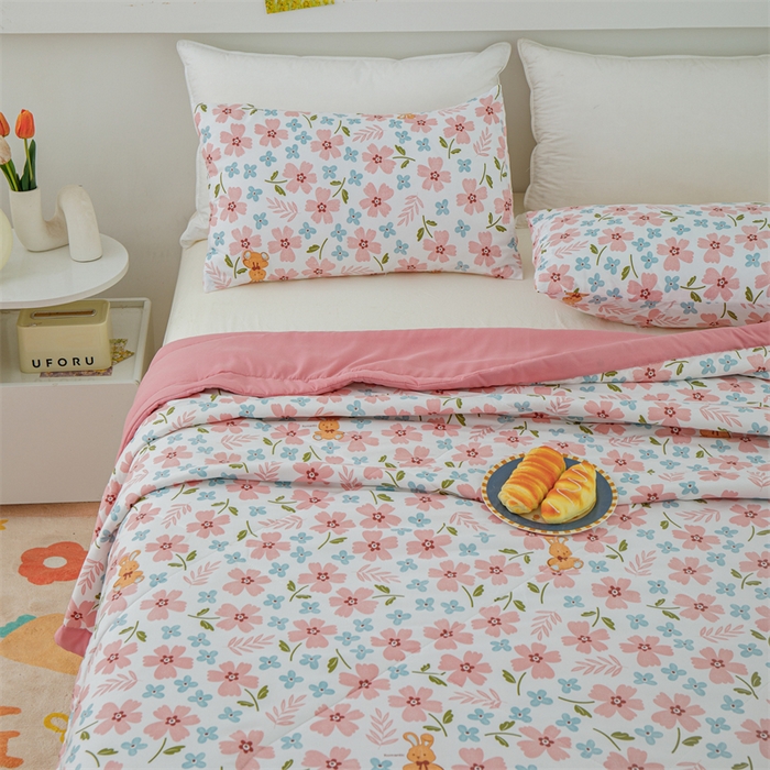 91家纺网 家纺一手货源 找家纺 海洋家纺 2025款水洗棉纯棉花夏凉被全棉花印花夏被空调被薄被子 悠然粉