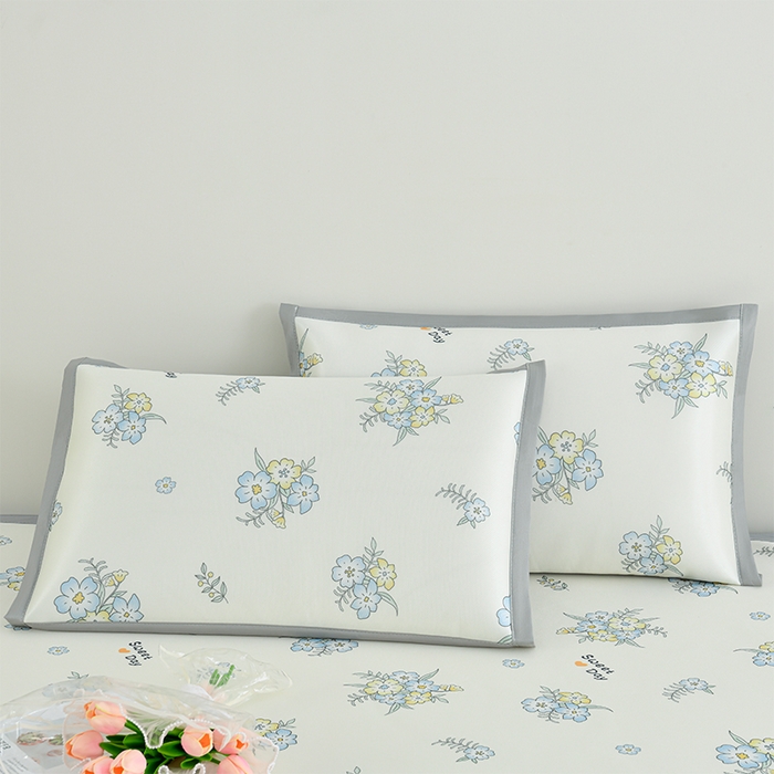 91家纺网 家纺一手货源 找家纺 简一 2025新款A类碳光印花数码冰丝凉席系列-床笠款 觅境花园