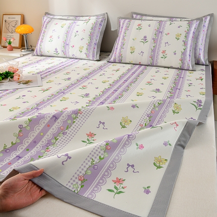 简一 2025新款A类碳光印花数码冰丝凉席系列-床单款 紫色梦境