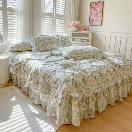 91家纺网 家纺一手货源 找家纺 网红馆（ck家纺） 2025新款天丝印花夹棉床盖夏被四件套 游花间