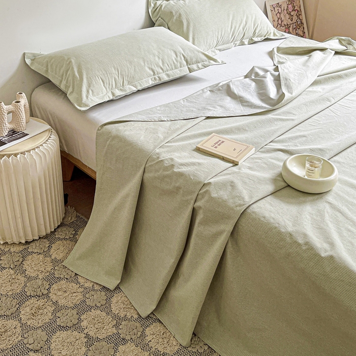 91家纺网 家纺一手货源 找家纺 久云居 2025新款亲肤舒适全棉色织防水床单 超细绿条
