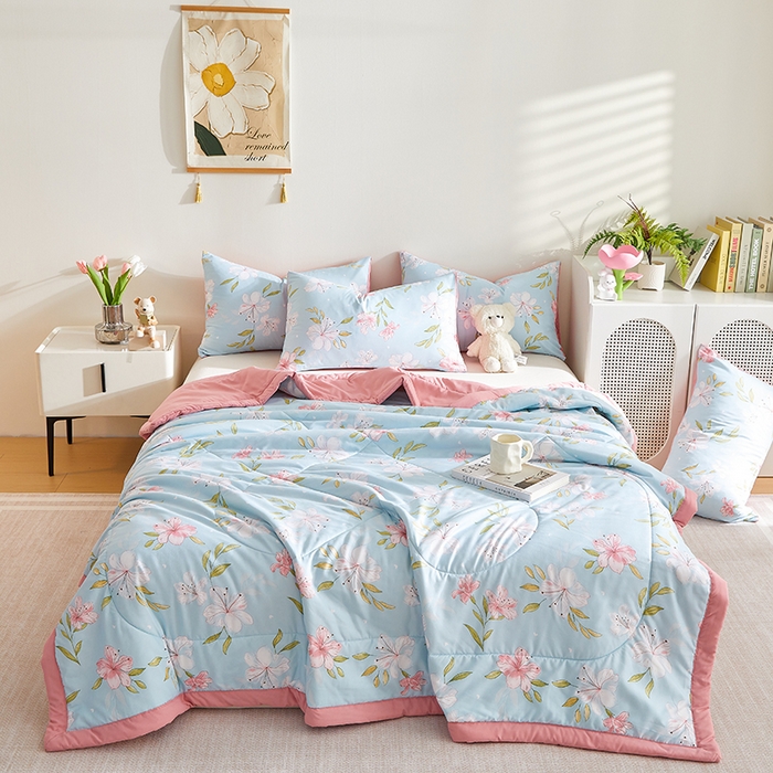 91家纺网 家纺一手货源 找家纺 海洋家纺 2025款水洗棉纯棉花夏凉被全棉花印花夏被空调被薄被子 铭香兰