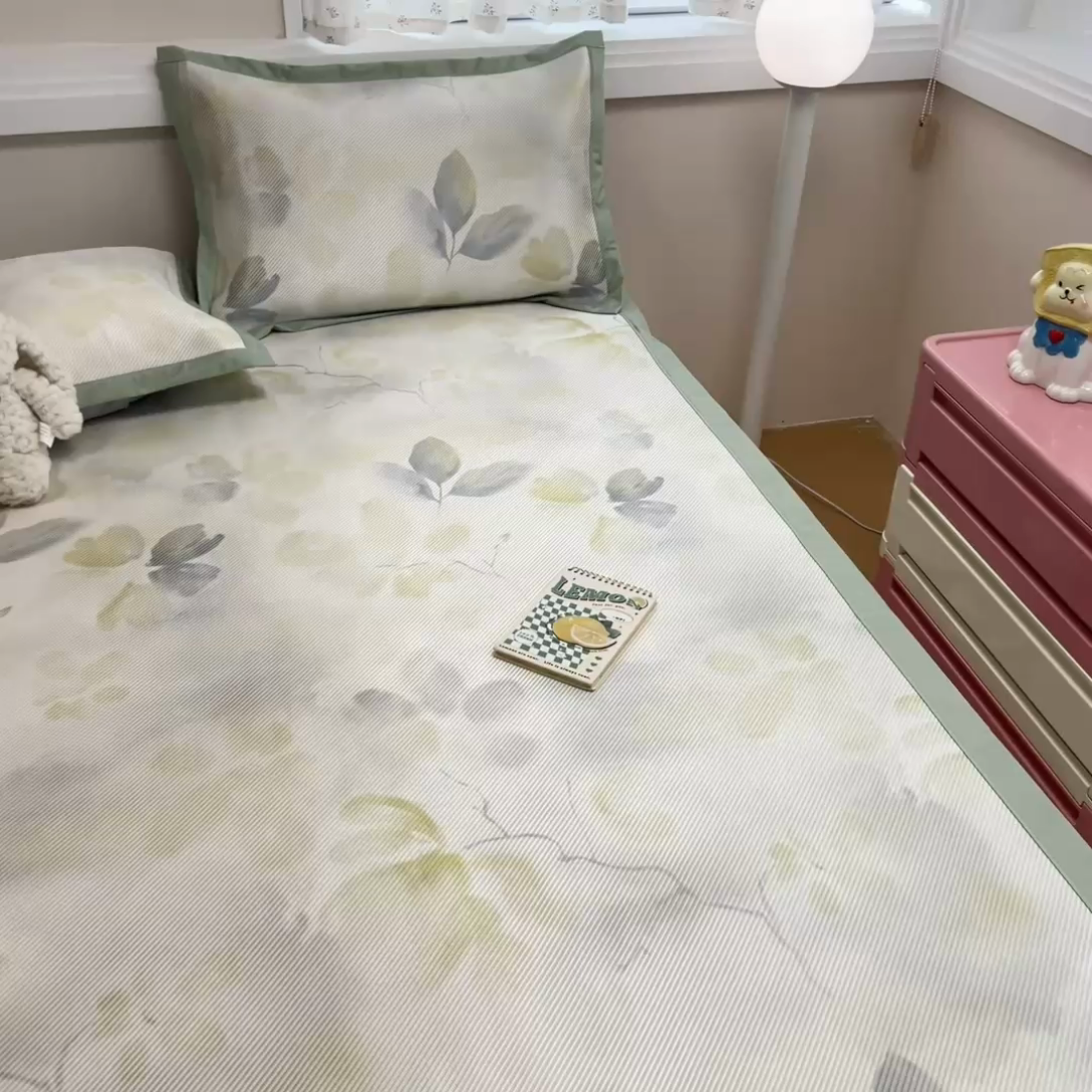 91家纺网 家纺一手货源 找家纺 慕尚家纺 2025新款数码印花床席床笠款冰藤席 床席款-墨染