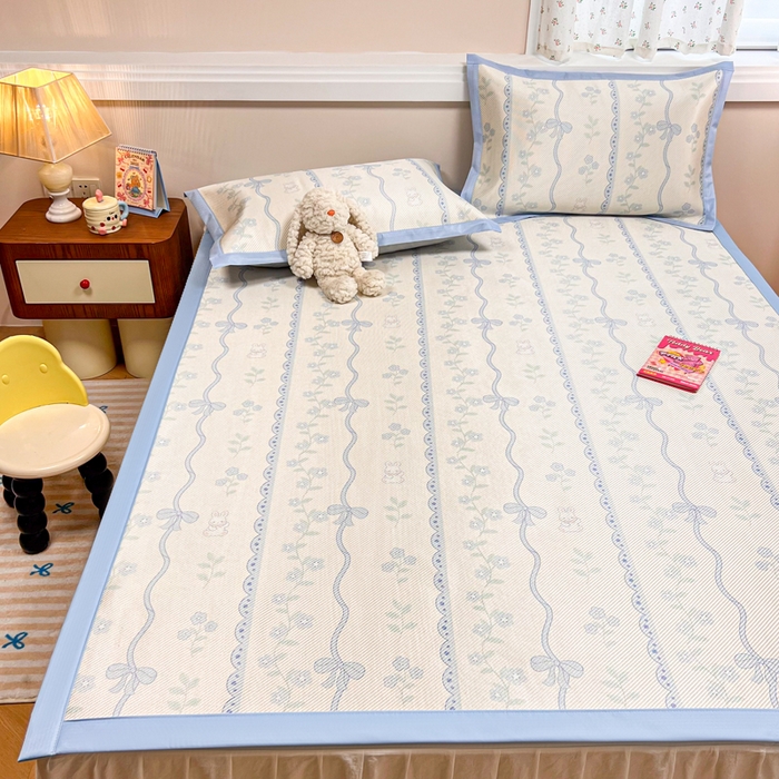 91家纺网 家纺一手货源 找家纺 慕尚家纺 2025新款数码印花床席床笠款冰藤席 床席款-高冷兔