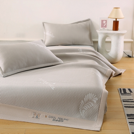 尚品凤凰 2025新款小清新凉感超柔冰豆席凉席平铺款床笠款 飘羽-卡其