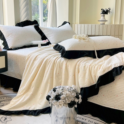 慕希 2025新款水洗棉花边夏被夏凉被空调被 赫本-奶油白