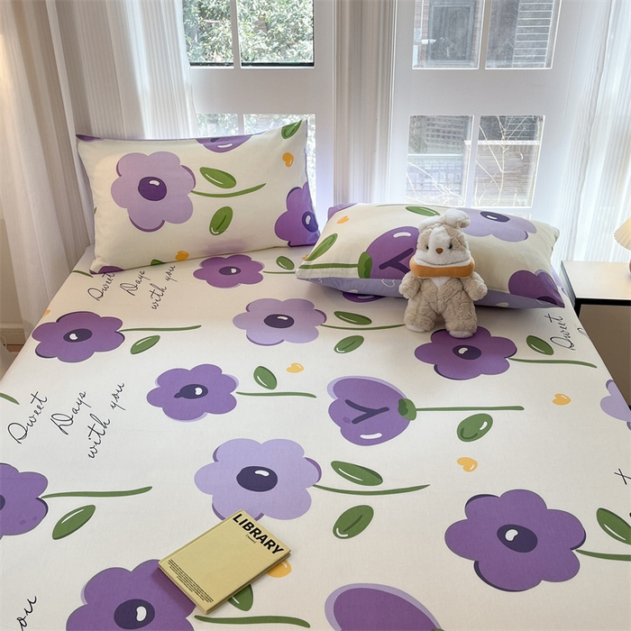 91家纺网 家纺一手货源 找家纺 宝士康家纺 2025新款10A抗菌全棉印花床笠 幽梦紫曦