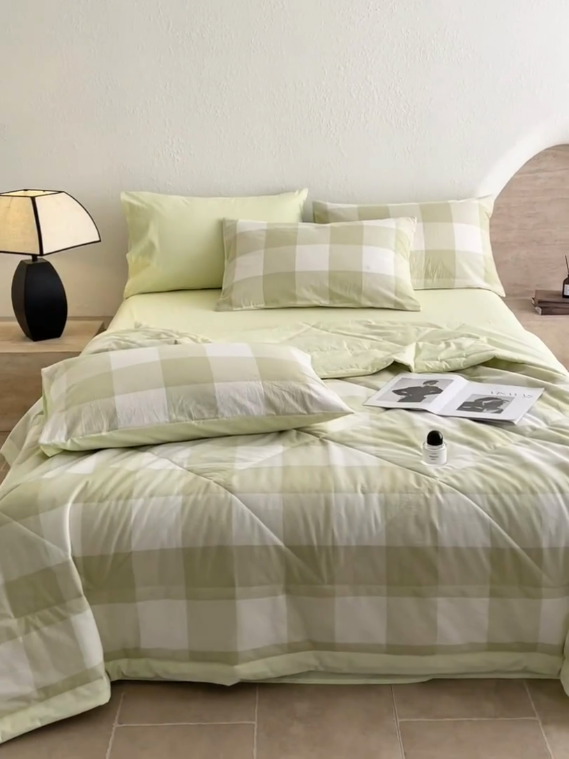 91家纺网 家纺一手货源 找家纺 宝士康家纺 2025新款10A抗菌无印风夏被四件套 清雅中格